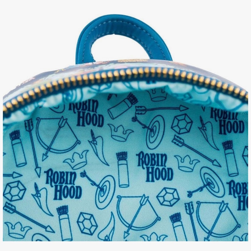 LOUNGEFLY Disney ROBIN HOOD Sherwood All Over Print Mini Backpack 🆕🆕🆕🆕 - Picture 9 of 9